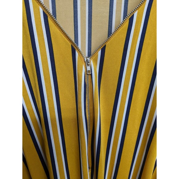 LoveJ Dress Women 2X Striped Elastic Waist Tunic Mini A-Line Zipper Trim Yellow - Picture 6 of 8